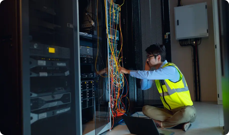 A network technician conducts a site walk